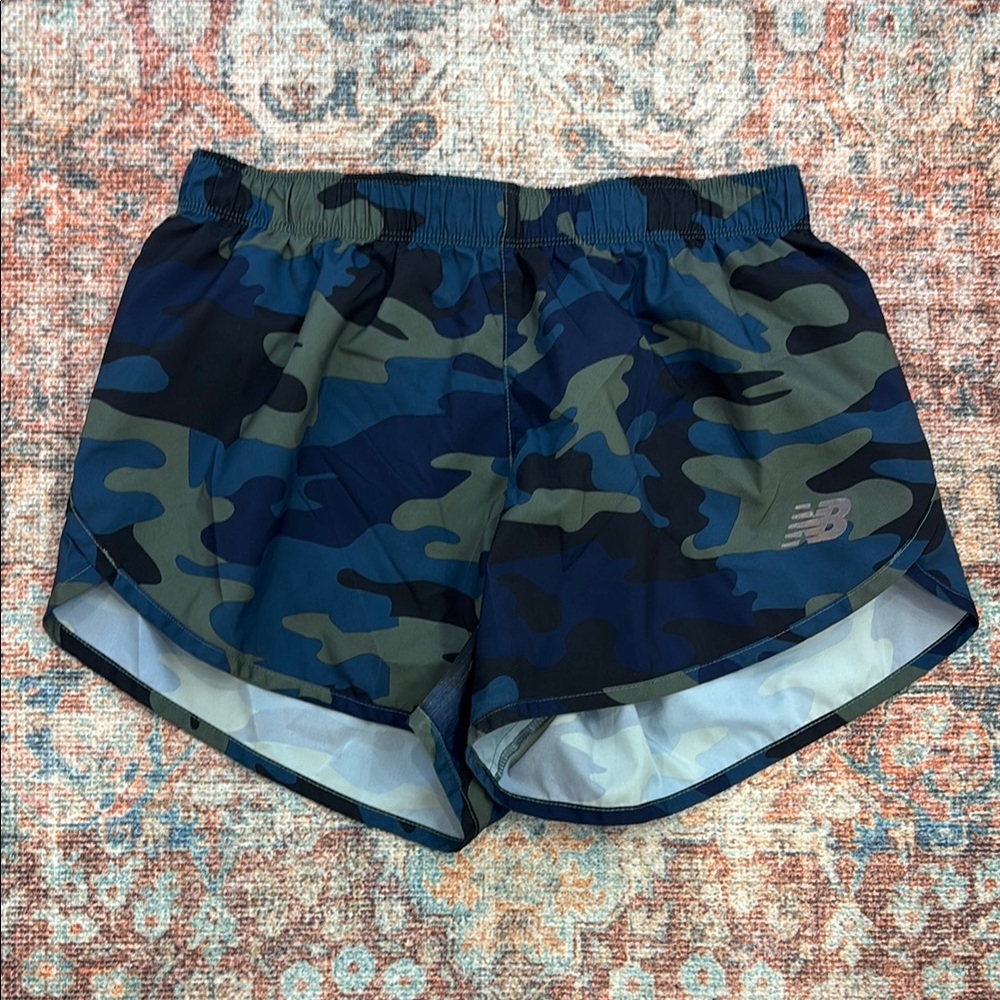 New Balance Athletic Shorts Blue and Green Camo